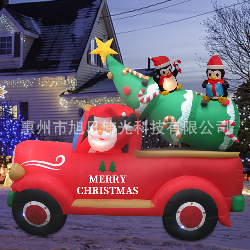 跨境亚马逊热销8ft发光圣诞老人开汽车载爬圣诞树企鹅充气气模