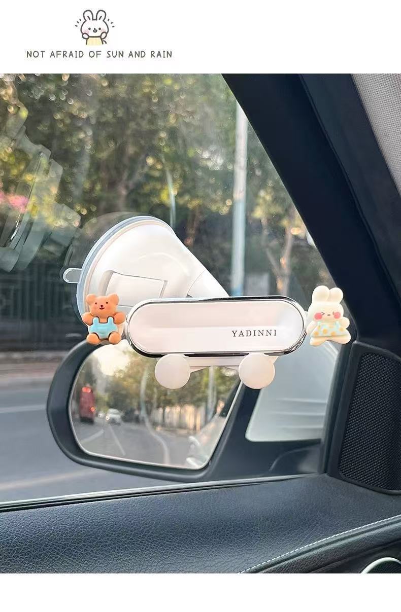 Cross-border suction cup car phone holder, cute car ornament, interior decoration accessory, dashboard center console stand