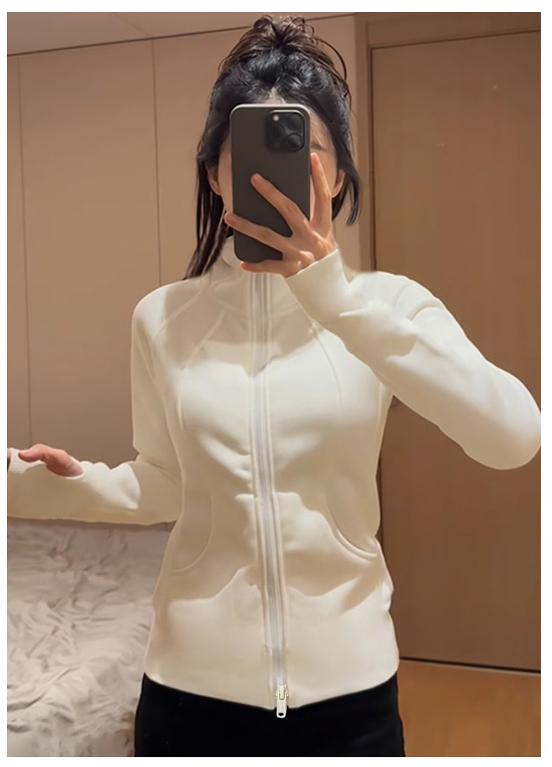 Double Pull-up Collar Yoga Jacket, Fleece Thickened Slim-fit Sports Top, Fitness Clothes For Women_desvips.com