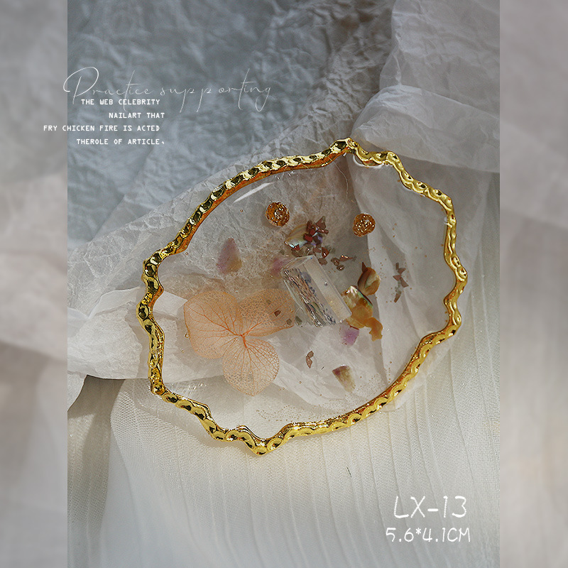 Nail ágata transparente resina borde dorado flor seca Shell lentejuelas mariposa Pentagram amor paleta placa herramienta de la joyería