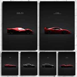 豪华跑车F40 M3美学艺术海报厂家批发来图打印油画布跨境电商Temu