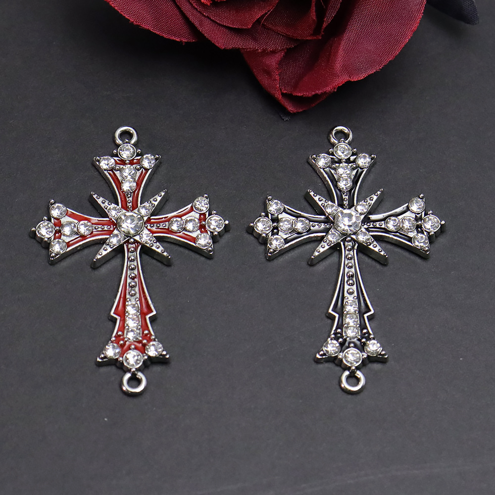 Cross-Border Sweet and Cool Style Rhinestone Cross Pendant Accessories, Enamel Alloy DIY Jewelry Pendants, Handmade Materials Wholesale