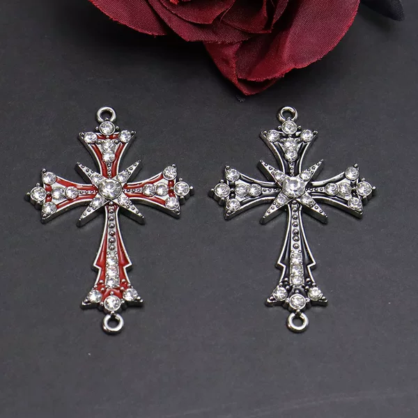 Cross-Border Sweet and Cool Style Rhinestone Cross Pendant Accessories, Enamel Alloy DIY Jewelry Pendants, Handmade Materials Wholesale