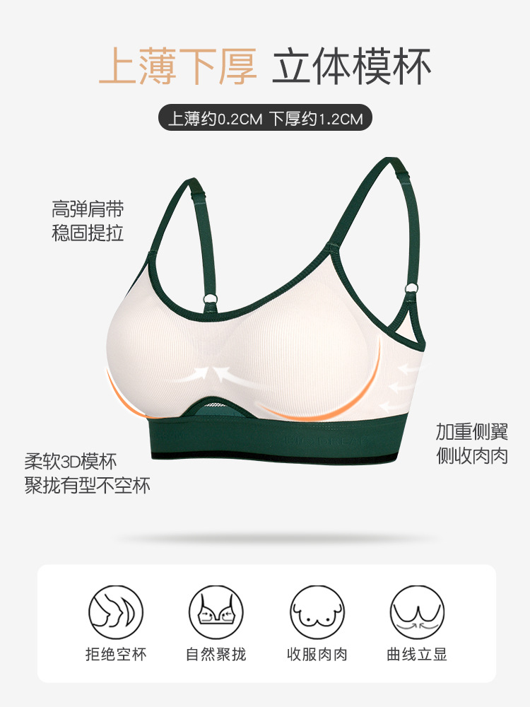 2348 ropa interior deportiva verano femenino colección de mama inalámbrica sin costuras anti-flacidez belleza espalda cómoda delgada pequeña pecho push-up texto