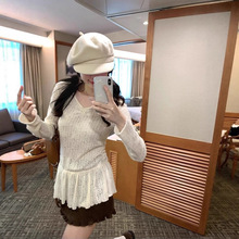 法式蕾丝拼接长袖内搭打底衫女秋冬掐腰显瘦镂空设计感小众上衣服