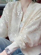 轻薄超仙防晒衣女春秋外穿亮片棒球服外套女胖人短款气质休闲夹克