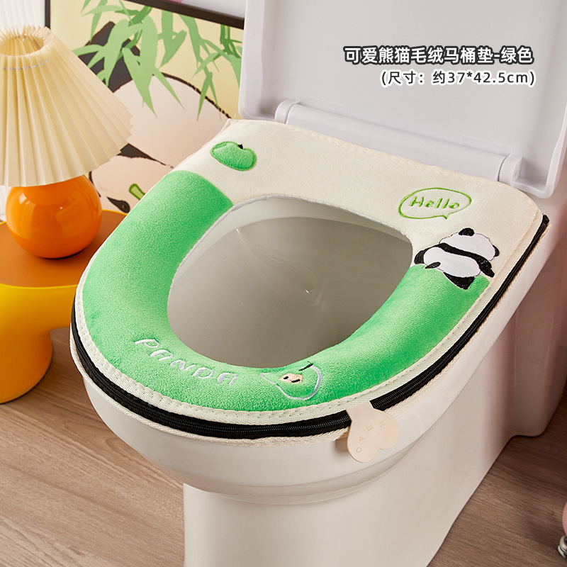 Invierno hogar cremallera inodoro cojín de inodoro de peluche grueso caricatura panda lavable inodoro collar universal