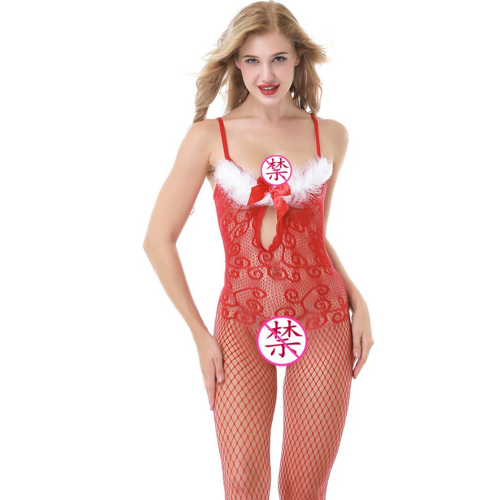 Yue mariposa extranjera ropa interior amorosa Uniforme de comercio exterior Navidad Noche de vestir camiseta rojo conjunto de plumas apretadas 8976
