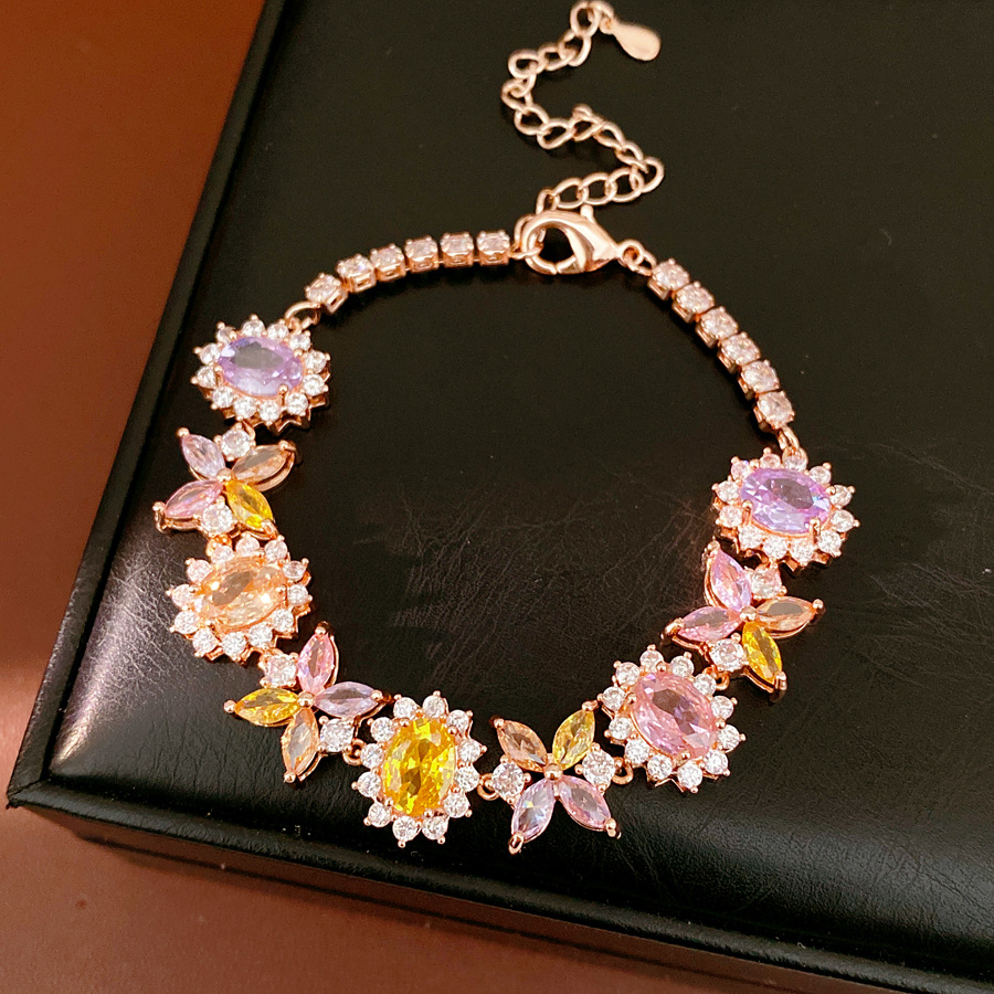 Medieval vintage zircon oval pulsera de flores lujoso ligero nicho pulsera de alta calidad temperamento delicado joyería