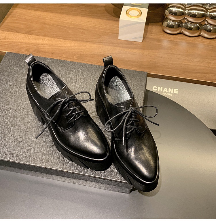 Giày loafer nữ đế xuồng cao gót buộc dây da bò thật — màu nâu chi tiết 16