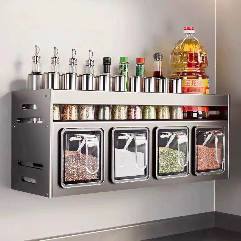 Kitchen seasoning box storage rack without punching wall-mounted…
