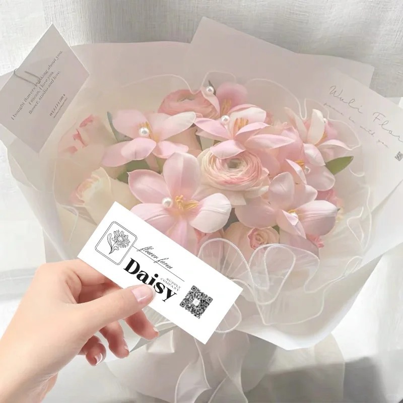 花店logo贴纸  鲜花商标广告二维码名片不干胶打印花束包装标签