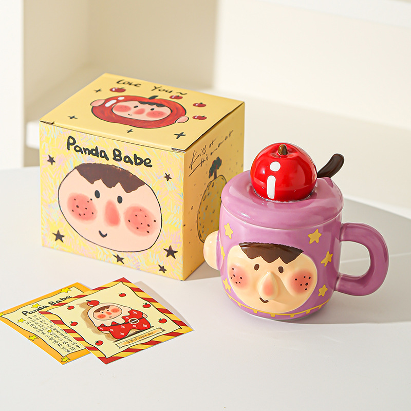 Tazas de cerámica creativas y extrañas, tazas con cubierta, tazas de agua caseras extrañas, tazas de desayuno de oficina para chicas