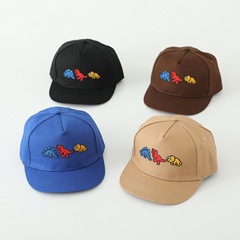 三恐龍平沿帽韓版男女童卡通嘻哈帽春秋新款遮陽帽純色跨境棒球帽