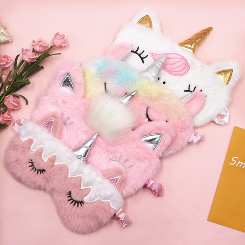Cross-border new unicorn eye mask gradient colorful plush eye mask blackout cartoon eye mask travel multiple combinations