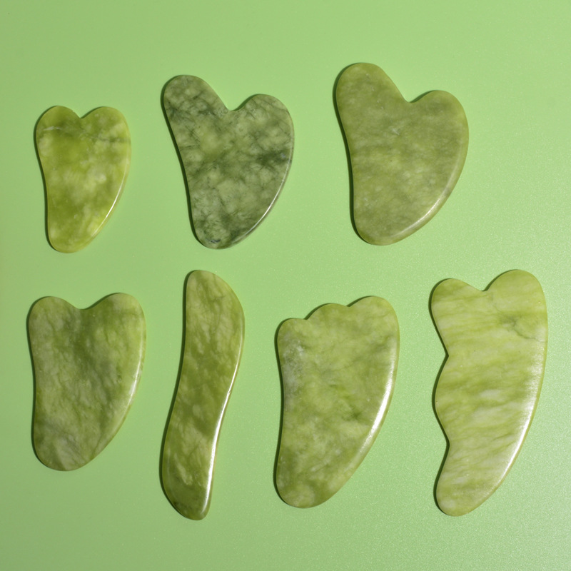 Green Phoenix Jade Jade Scraping Board Green Phoenix Jade Heart-shaped Small Horn Plate Thickened S-shaped Beauty Massage Facial Scraping Board