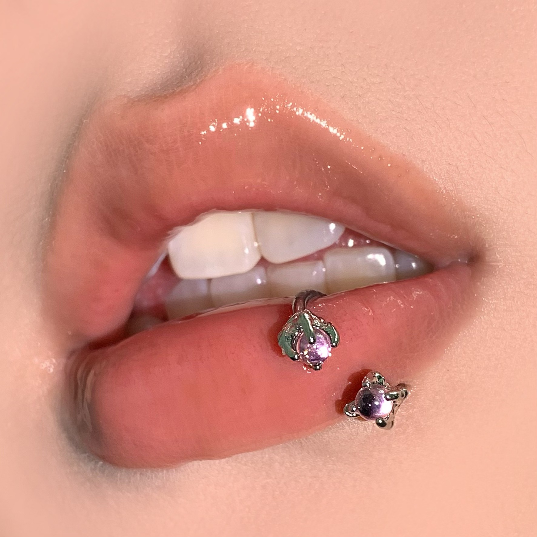 Labret stud lip piercing jewelry styling detail