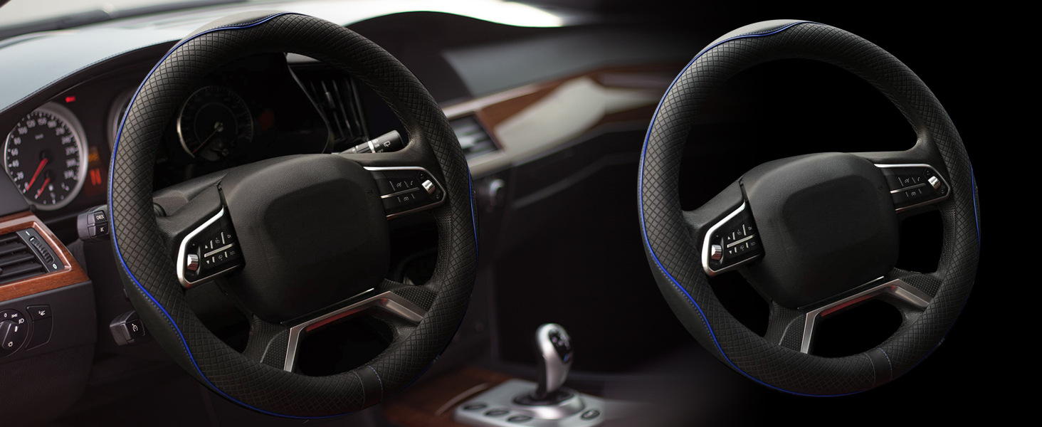 New Cross-Border Foreign Trade Car Steering Wheel Cover, Fashionable Diamond-Shaped Three-Dimensional Embossed Leather Car Handle Cover, Suitable for All Seasons