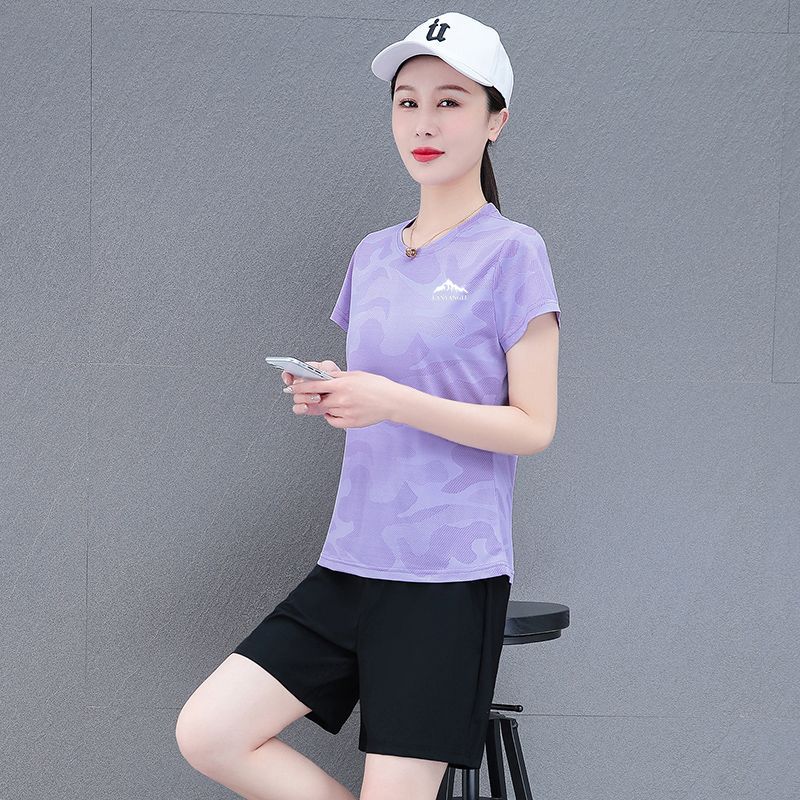 冰丝短裤套装韩版休闲运动服夏季速干2023新款中年女装薄款两件套