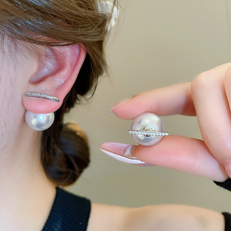 Pendientes de perlas de flor de circón de aguja de plata, pendientes de lujo de alta gama de lujo ligero exquisito, pendientes de todo fósforo blanco de moda de nicho al por mayor