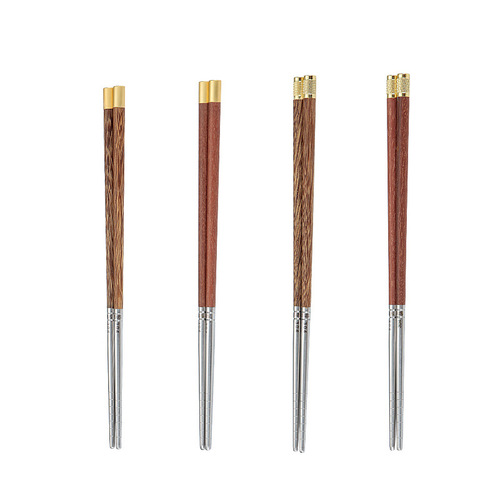 Stainless steel chicken wing wood chopsticks solid wood set high-end anti-slip high-temperature chopsticks luxury household hotel gift set