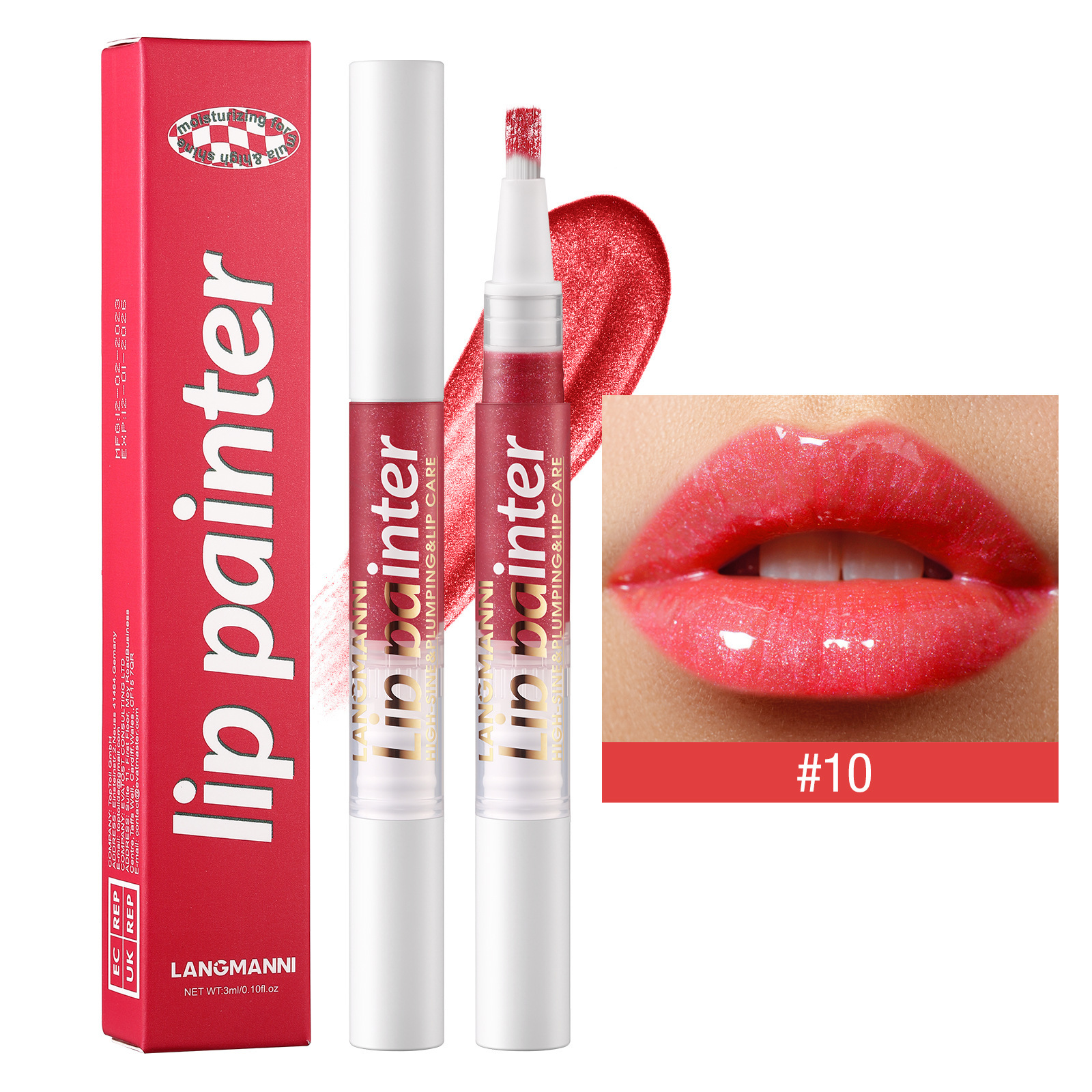 LANGMANNI nuevo brillo de labios giratorio perlado fácil de colorear brocha suave brillo de labios flash