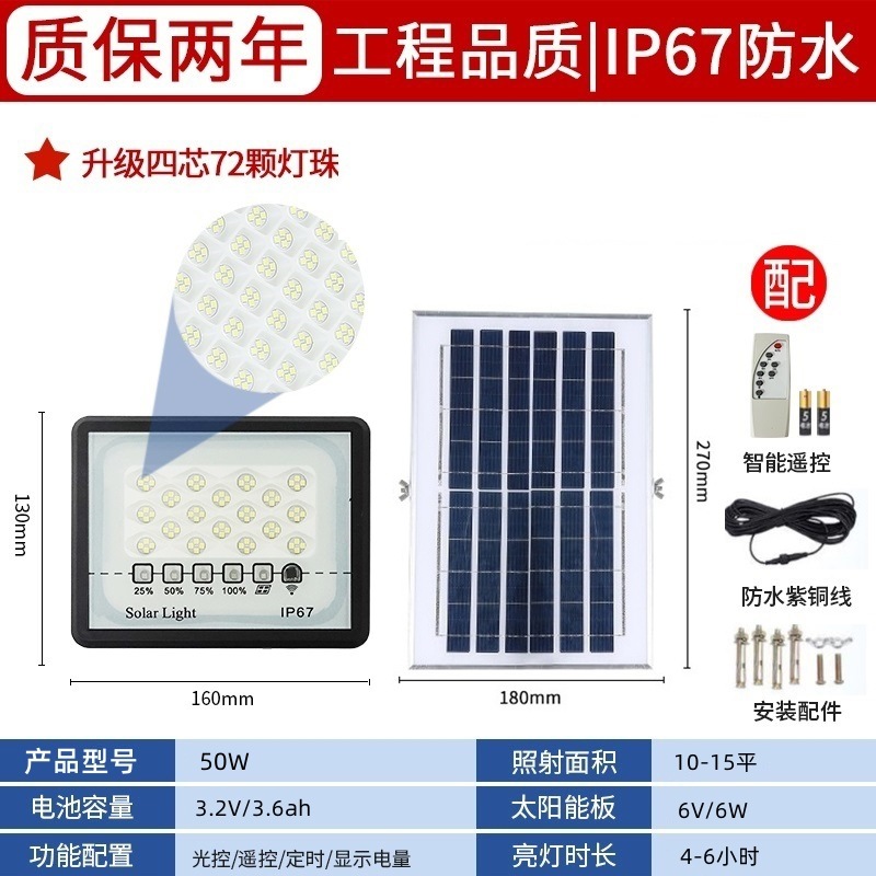 Luz de inundación solar iluminación al aire libre jardín luz de alta potencia nueva rural fotovoltaica solar calle luz fábrica al por mayor