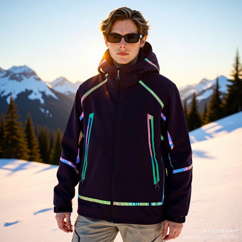 Spring new men's sports outdoor windbreaker with hood, casual jacket with reflective strips, night walking jacket, trendy jacket