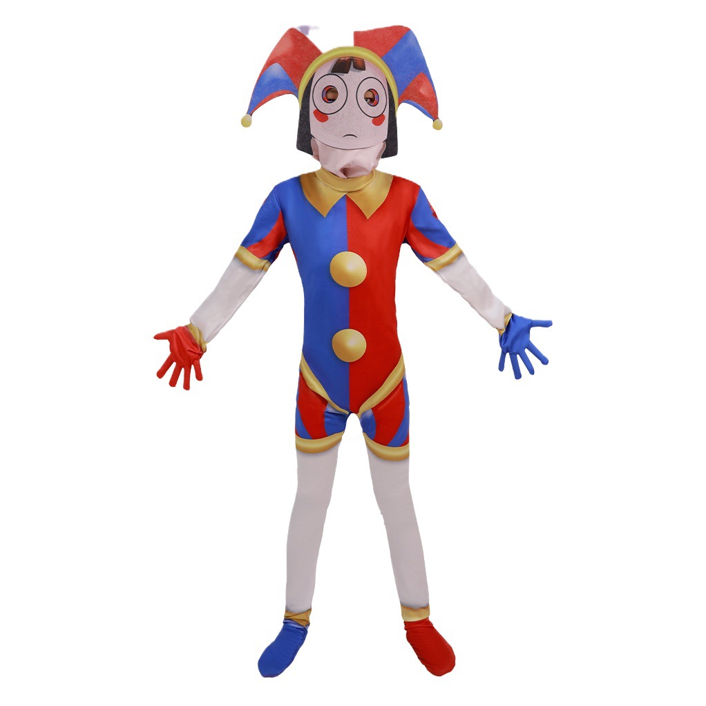 Traje de Payaso 5cos para Circo Transfronterizo, Disfraz de Pomni para Actuación, Disfraz de Halloween de Pamni en Seda de Leche