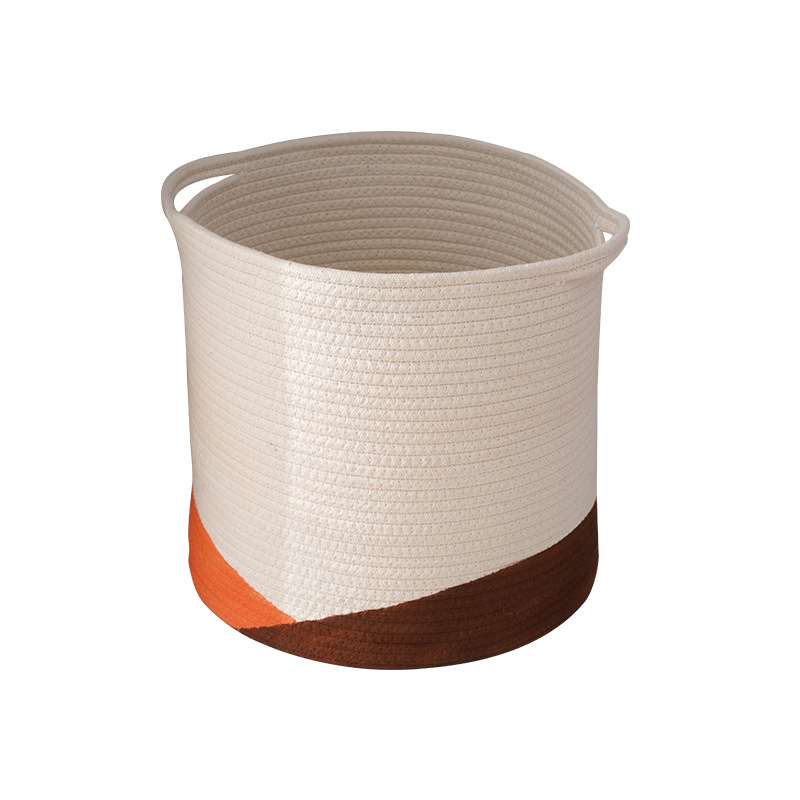 棉绳收纳筐编织收纳篮 大号棉绳储物筐圆筒形 拼色手提脏衣篓