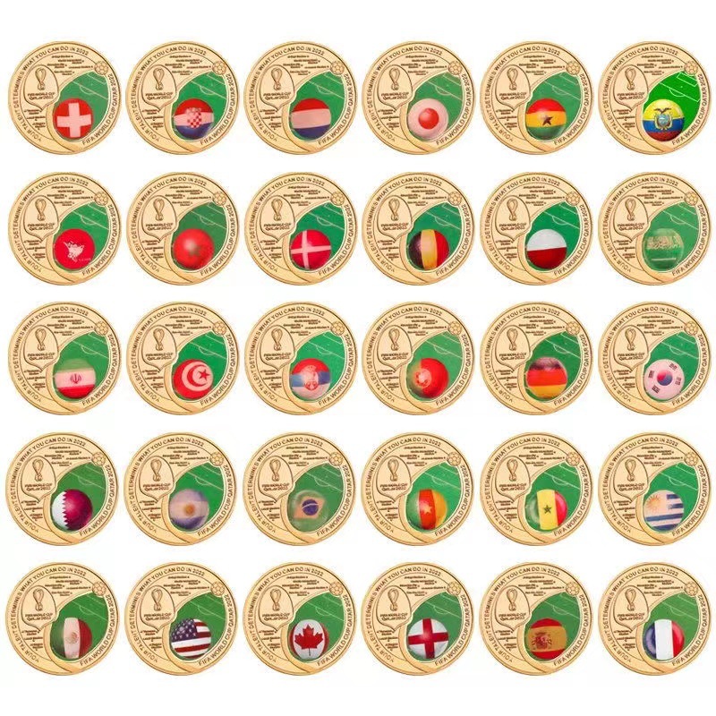 2022 qatar copa del mundo moneda conmemorativa chapado en oro fundición insignia colección medalla moneda conmemorativa regalo
