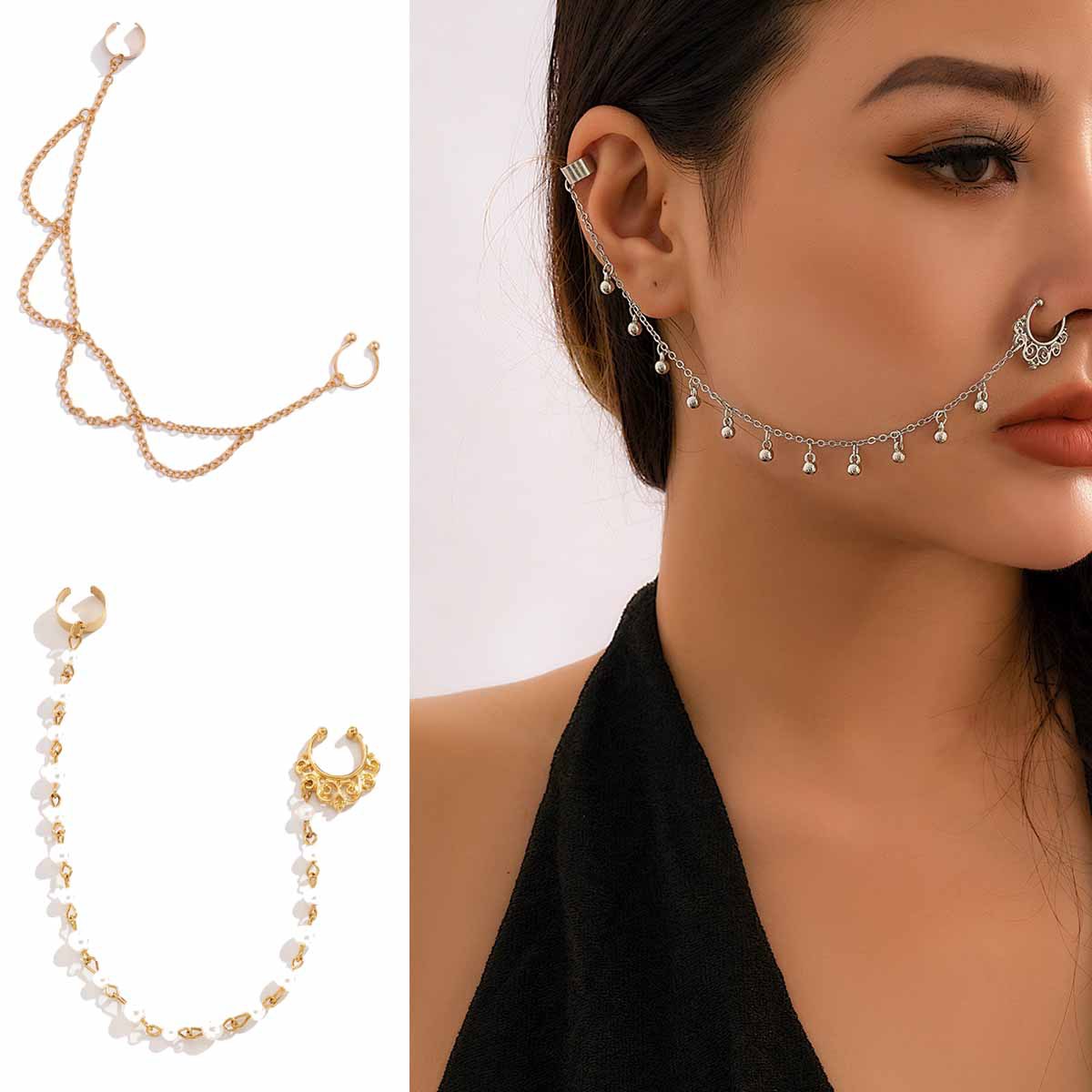 Gioielli minimalisti ed eleganti, nappe di perle artificiali senza perforazioni, accessori, catene di ferro, nappe,_voghion.com