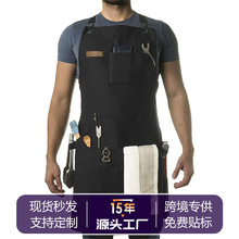 跨境亚马逊厚帆布围裙定制logo理发师工作服木工围裙厂家批发定做
