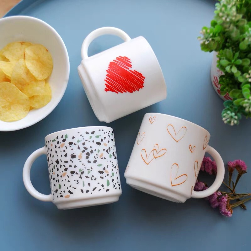 Le Meiya White Jade Tempered Glass Cup Coffee Milk Breakfast Cup Tableware Cup with Handle Mug Household Le Meiya White Jade Tempered Glass Cup Coffee Milk Breakfast Cup Tableware Cup with Handle Mug Household