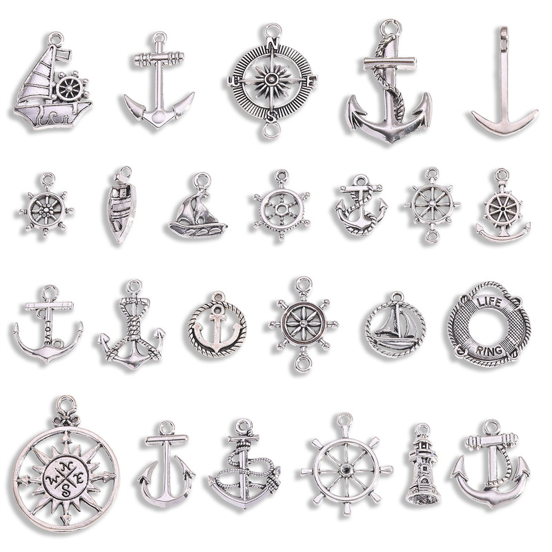 Cross-Border DIY Jewelry Accessories Wholesale Retro Anchor Rudder Small Pendant Handmade Necklace Keychain Alloy Pendant