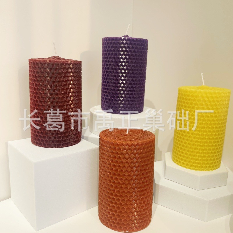 Cera de abeja enrollada a mano cera de abeja columna de cera residencial restaurante occidental modelo decoración de la casa adornos románticos atmósfera familiar vela