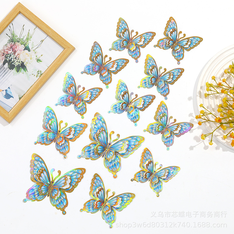 3D Stereo Wall Stickers Decoration Simulated Hollow Stickers with Gold Stamping Accessories 3D Butterfly 2