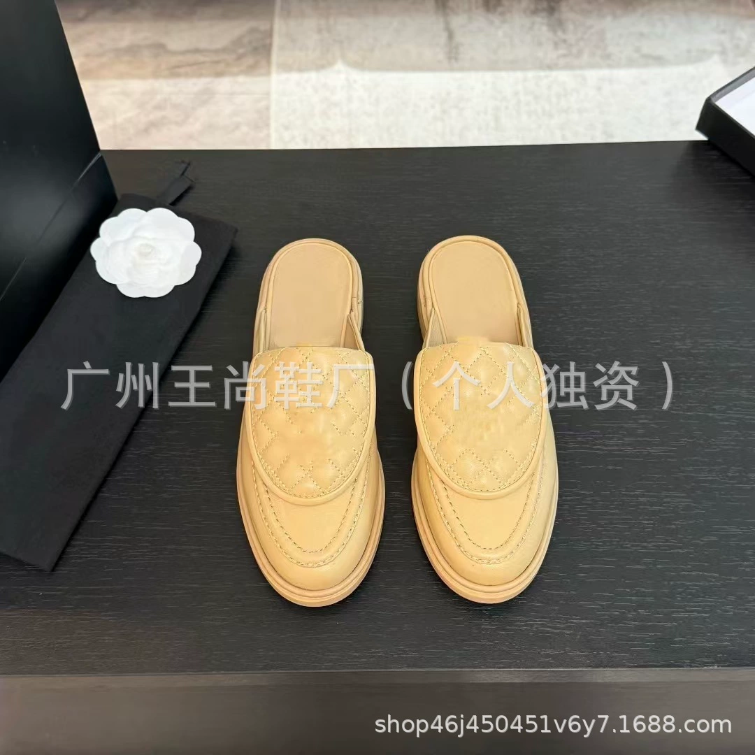 2025 ранняя весна новая модная тенденция универсальный ретро ракушка ромб ступня тапочки женские натуральная кожа балетки