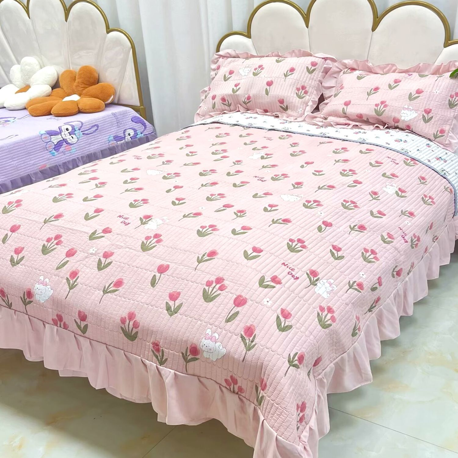 X5L Spring New Product Type a Washed Cotton Bed Cover Three-Piece Set Tatami Four-Season Bed Sheetss Bedding Lace Bed Skirt