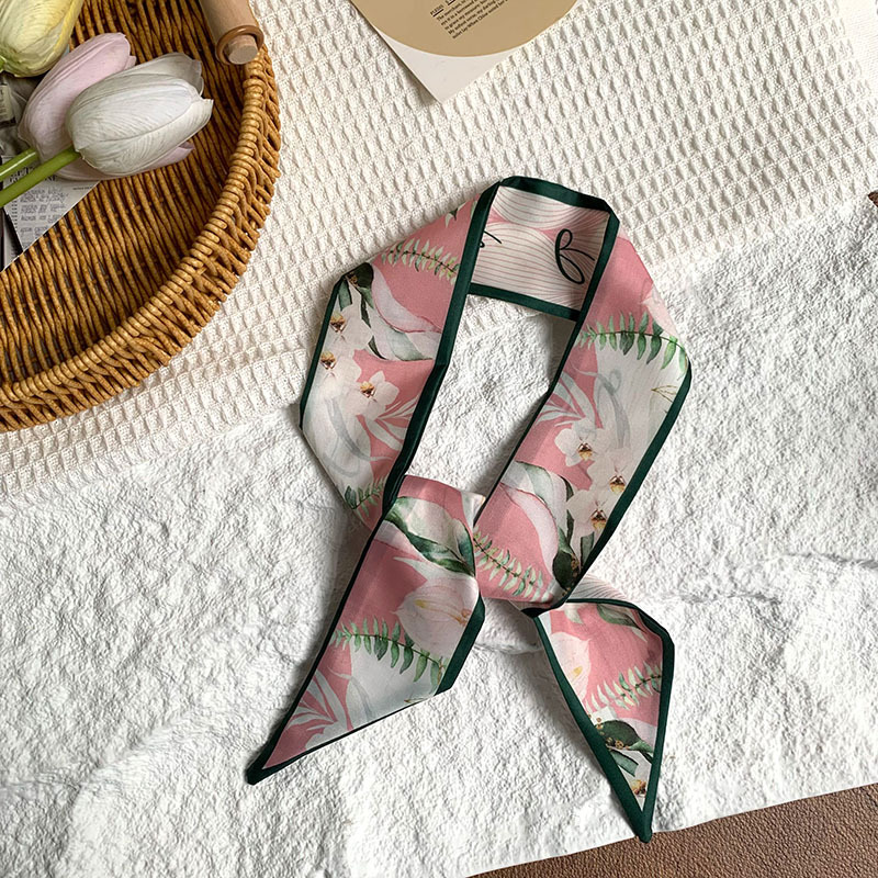 Bufanda de seda, banda larga, sentido de alta gama, una variedad de coloridos y románticos bolsos de atar flores, cintas para el cabello, cintas para el cabello
