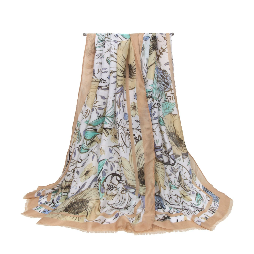 Summer genuine elegant thin scarf, European style, for import, flowered, cotton and linen, simple and elegant design