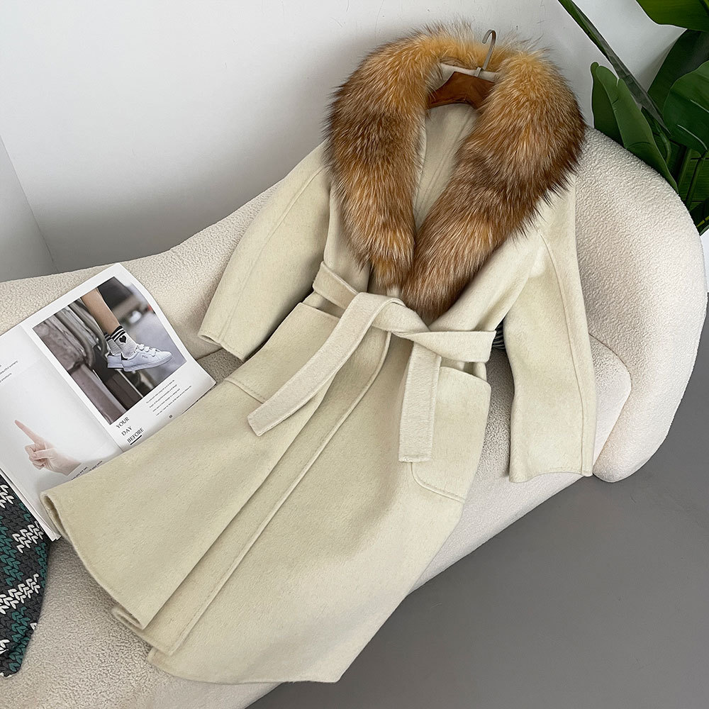 Women's Clothing oversized real fox fur collar double sided wool coat temperament long high end woolen coat_voghion.com