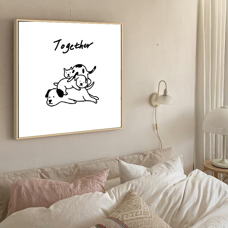 Nórdico ins estilo línea perro blanco y negro pintura decorativa dormitorio cabecera mural habitación de los niños colgando pintura decoración de escritorio núcleo
