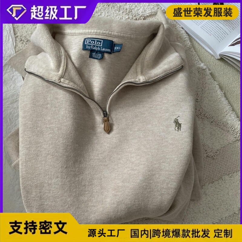 Rl Laff Pony Logo Retro Couple Sweatshirt Women's Long Sleeve Sweatshirt Men's Polo Half Zipper Lapel Loose American Style Rl Laff Pony Logo Retro Couple Sweatshirt Women's Long Sleeve Sweatshirt Men's Polo Half Zipper Lapel Loose American Style