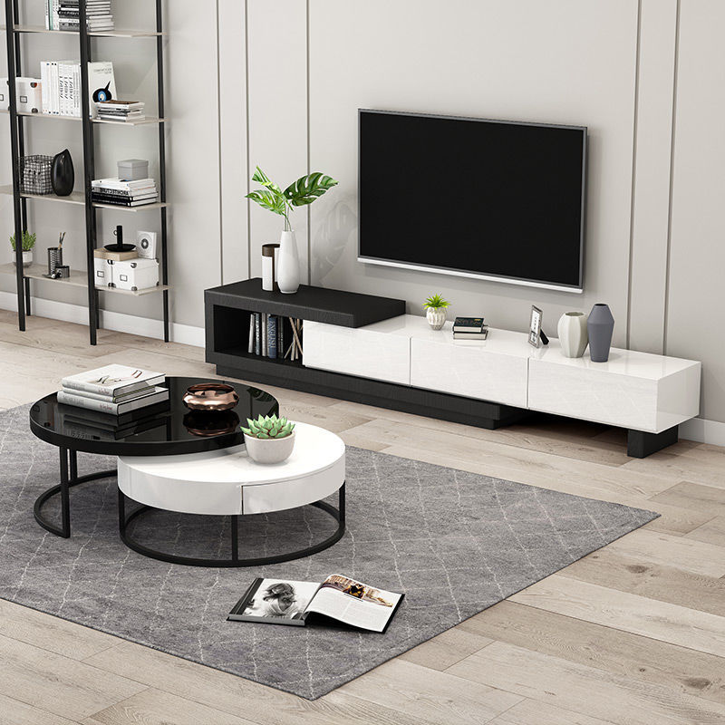 Nordic Small Size Round Coffee Table TV Cabinet Combination Round Modern Simple Living Room Small Apartment Internet Celebrity Light Luxury Coffee Table