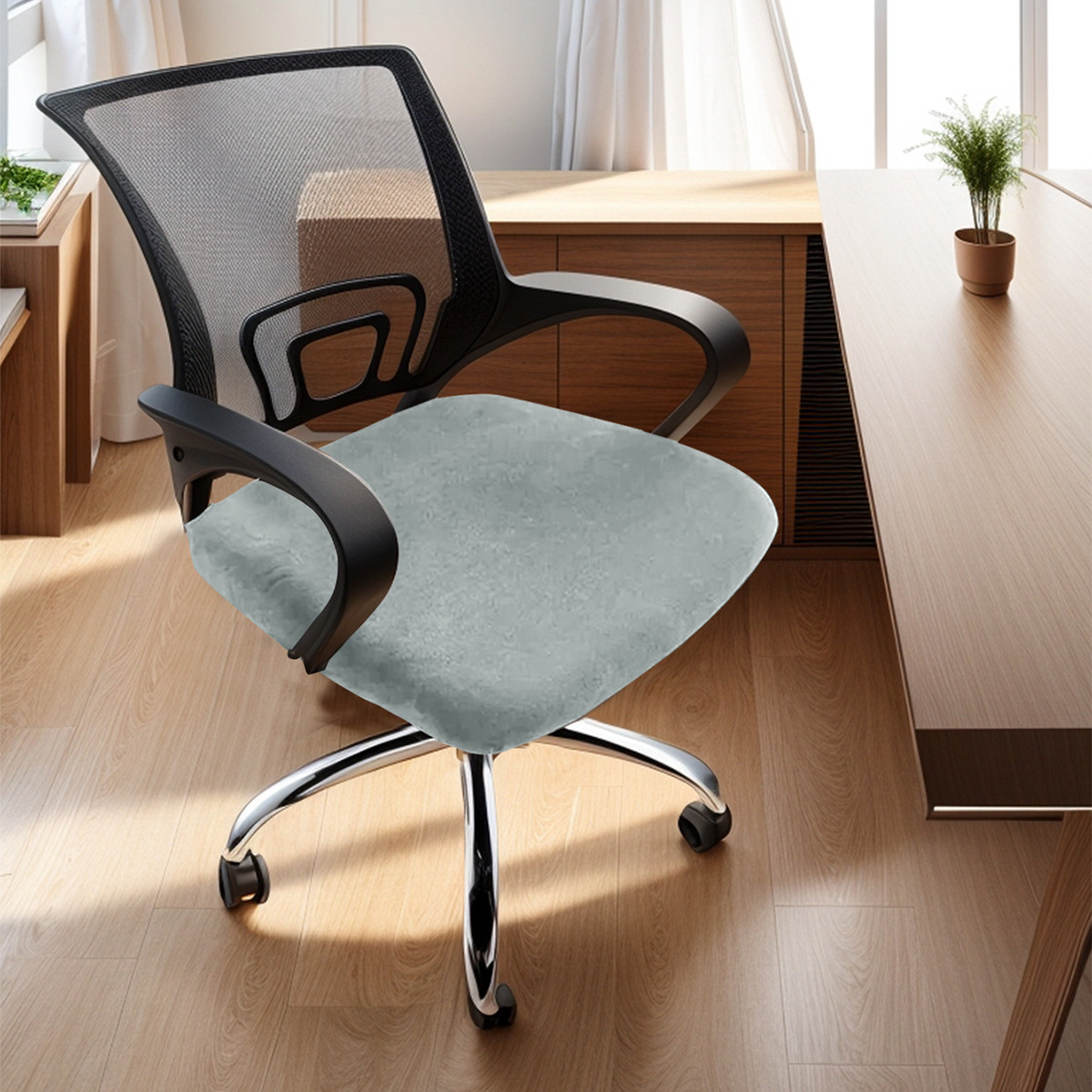 Amazon transfronterizo plata de zorro vello de oficina elástica cubierta de banco cubierta de cojín de silla universal de color sólido TEMU en stock