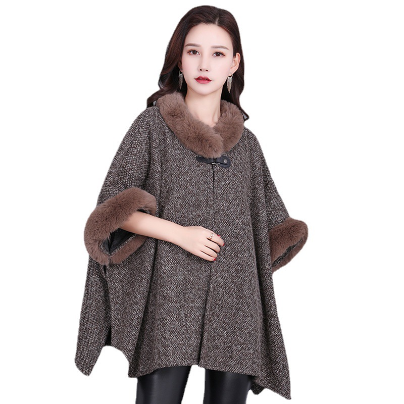 2025 nuevo estilo imitación rex abrigo de piel de conejo mujer de piel más terciopelo cálido comercio exterior chal capa de mujer otoño e invierno al por mayor