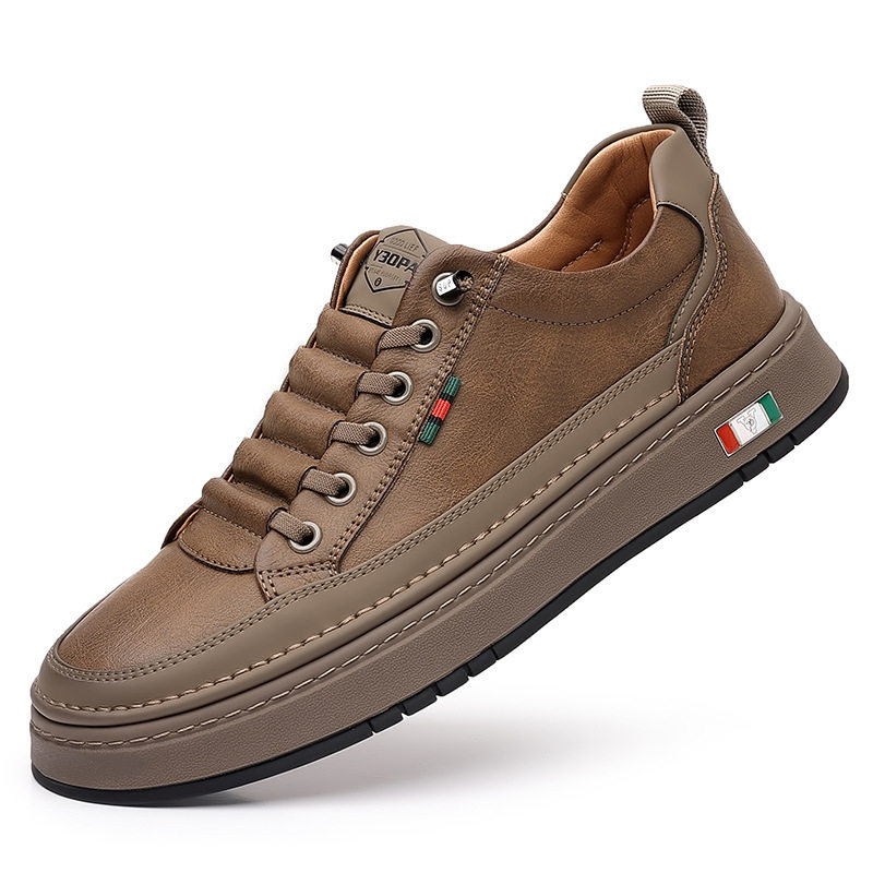Giày sneaker nam cổ thấp dáng thường ngày, mũi tròn, đế cao su chống trượt, gót thấp 1–3 cm — Màu nâu, Màu đen