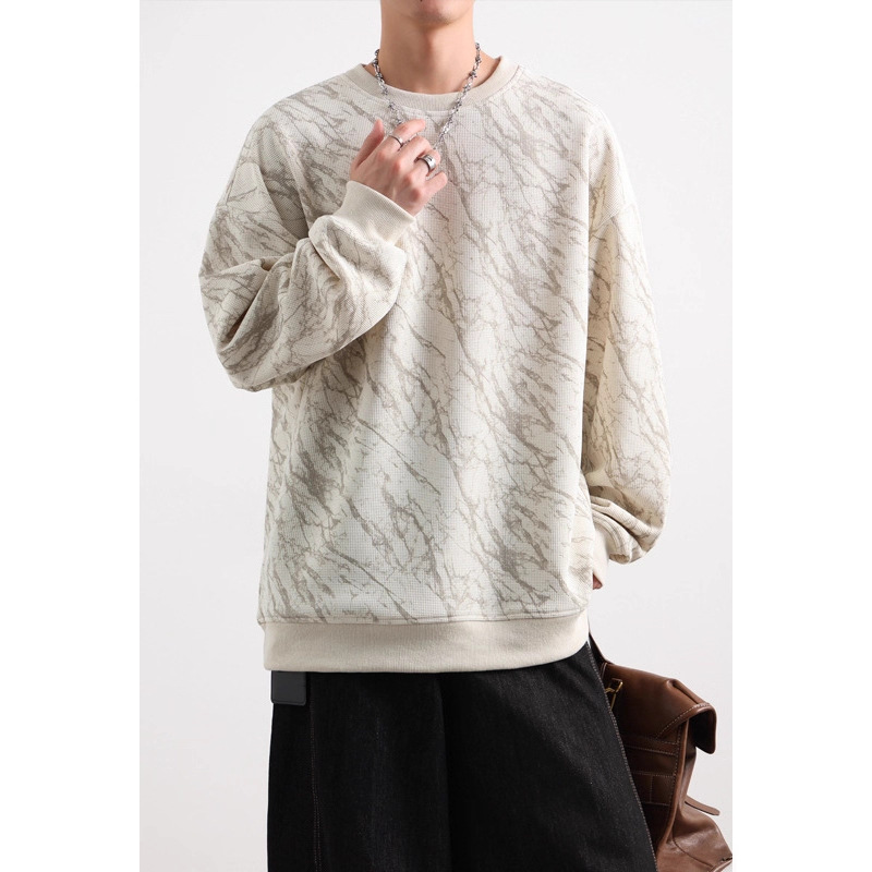 American Cleanfit Retro Tie-Dye Round Neck Sweatshirt Men's Plus Size Trendy Brand Lazy Style Couple Pullover Top