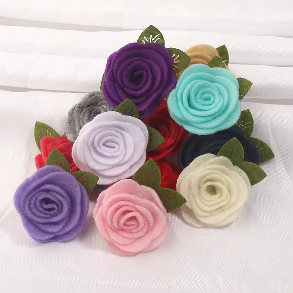Popular in Europe and America, handmade felt fabric flowers with leaves for DIY children's hair accessories, clothing, shoes, hats, bags, and accessories